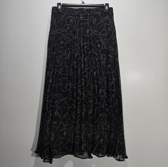 Monki Black Patterned Art Pleated Maxi Skirt S - Picture 2 of 6